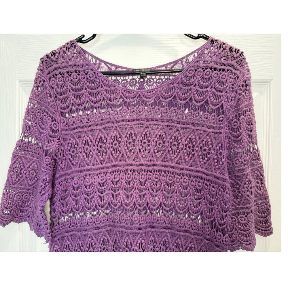 Coco + Carmen Purple Crochet Lace‎ Mini Dress Beach Cover Up S/M Boho Festival